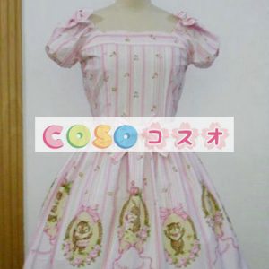 ロリータ服　ワンピース　チュニック　プリント柄　綿混紡　可愛い　半袖　パーティー　 ―Lolita0660