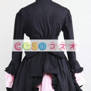 ロリータ服　ワンピース　ブラック　ボディコン　レース　ドレス　コットン　ゴシック　長袖　飾り付き襟　プリント付き　カジュアル　 ―Lolita0663