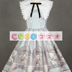 ロリィタジャンパースカート　リボン　可愛い　合成繊維　パーティー　プリント柄　 ―Lolita0667