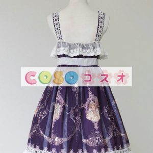 ロリィタジャンパースカート　可愛い　合成繊維　プリント柄　リボン　パーティー　 ―Lolita0669
