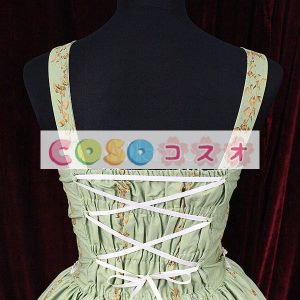 ロリィタジャンパースカート　グリーン　リボン　可愛い　合成繊維　パーティー　プリント柄　 ―Lolita0702