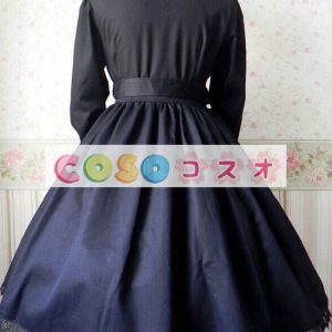 ロリータ服　ワンピース　ボディコン　ドレス　合成繊維　可愛い　長袖　折り襟　リボン　カジュアル　 ―Lolita0713