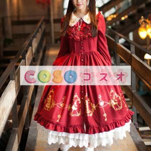 ロリータ服　ワンピース　プリント　ドレス　合成繊維　スィート　レース　カジュアル　 ―Lolita0748