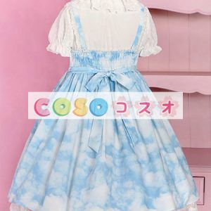 ロリィタジャンパースカート　ブルー　フリル　スウィート　合成繊維　パーティー　 ―Lolita0777