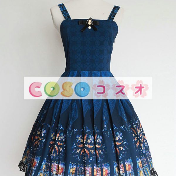 ブルゴーニュ印刷ロリータ ドレス ストラップ シフォン ―Lolita0792
