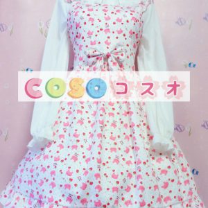 ロリィタジャンパースカート　ピンク　可愛い　スクープネック　コットン　プリント付き　カジュアル　 ―Lolita0836
