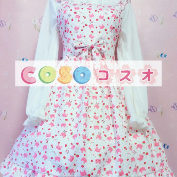 ロリィタジャンパースカート ピンク 可愛い スクープネック コットン プリント付き カジュアル ―Lolita0836