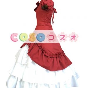 ロリィタ服　コットン　スウィート　ドレス　レッド　半袖　カジュアル　リボン　 ―Lolita0848