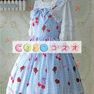 陽気なプリントとレース トリム甘いロリータ ジャンパー ドレス ―Lolita0849