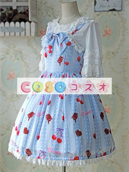 陽気なプリントとレース トリム甘いロリータ ジャンパー ドレス ―Lolita0849