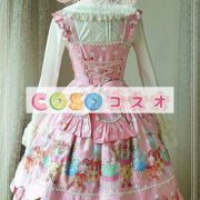 スウィート　コットン　ロリィタジャンパースカート　ベアプリント　リボン　フリル　 ―Lolita0851 2