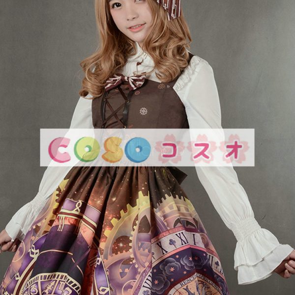 紫のロリータ ドレス ストラップ プリント シフォン ドレス ―Lolita0791