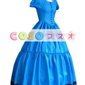 ロリィタ服　制服用ラシャ　スウィート　ドレス　ブルー　半袖　カジュアル　リボン　 ―Lolita0844
