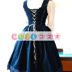 ロリィタジャンパースカート　ダークネイビー　パーティー　ゴシック　合成繊維　フリル　 ―Lolita0788