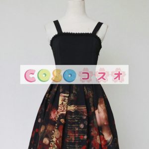 黒プリント シフォン ジャンパー スカート ―Lolita0789