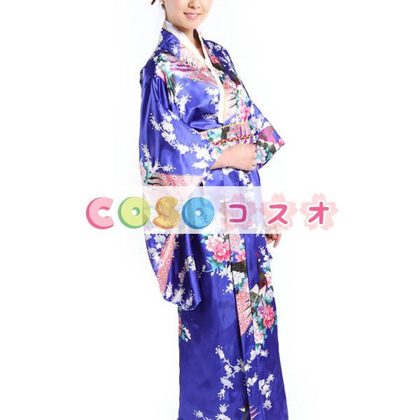 ハロウィングッズ　ジャパニーズ　女性用　大人用　着物　ロイヤルブルー―festival-0078