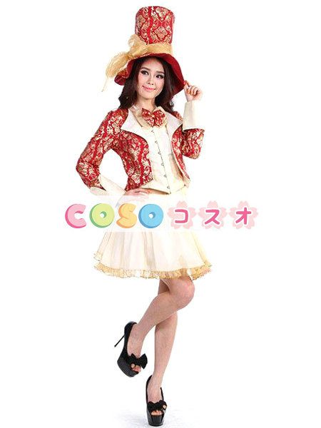 ハロウィン　レッド　マッドハッタ―　4ピース　セット　女性用　不思議の国のアリス　コスチュームコスプレ―festival-0192