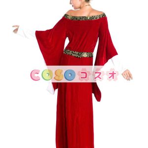 ハロウィン ルネッサンス ドレス ポリエステルの伝統的な赤衣装コスプレ―festival-0705
