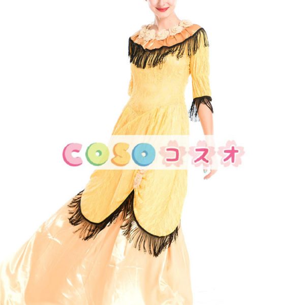 ハロウィン ルネッサンス ドレス ポリエステル中世黄色中袖衣装コスプレ―festival-0707