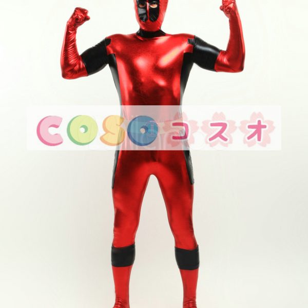 全身タイツ，スーパーヒーロー風　大人用　ユニセックス　カラーブロック　レッド　コスチューム　―taitsu-tights1180