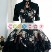 ブラック　ロリィタワンピース　半袖　チャイナドレス　牡丹　プリント ―Lolita0031 3