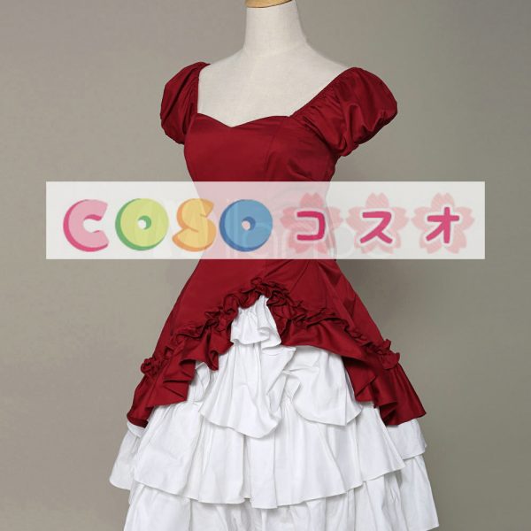 ロリータ服 ワンピース ワインレッド ドレス コットン スィート カジュアル ―Lolita0086