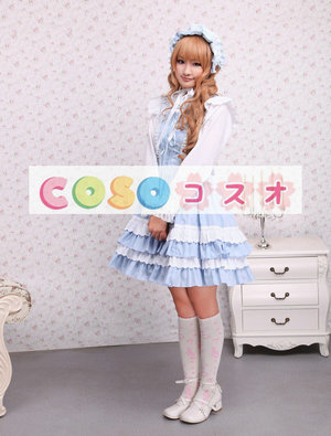 ロリータジャンパースカート,ブルー ティアド ラッフル 女の子らしさ満点 スィート コットン ―Lolita0139