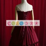 コルセット　シャーリング　レトロ　コットン　パーティー　ワインレッド　 ―Lolita0233 3