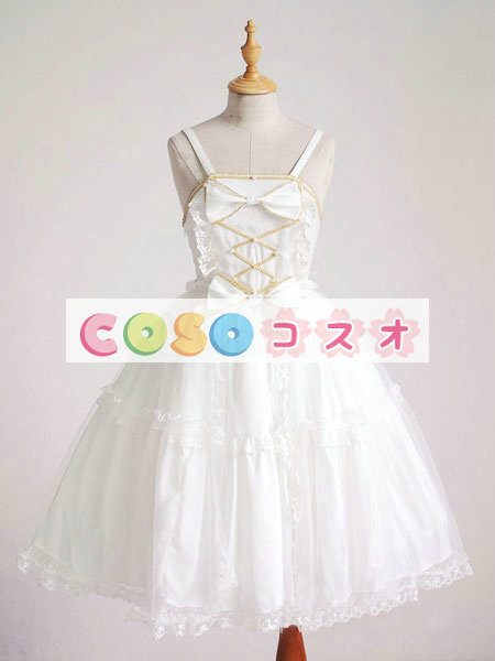 ロリータ服 ワンピース エクリュホワイト ストッキング シフォン ノースリーブ ―Lolita0285