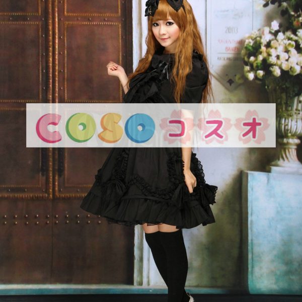 ロリータワンピース，ブラック　ピーターパンカラー　蝶結び　ショートスリーブ　スィート　 ―Lolita0301
