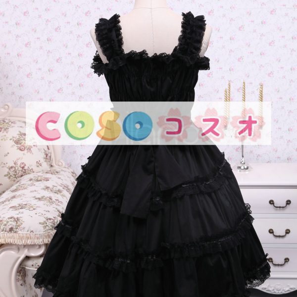ロリータジャンパースカート，ブラック　プリンセスライン　ラッフル　クラシック＆トラディション　コットン　 ―Lolita0318