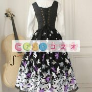 ロリータジャンパースカート　ブラック　リボン　ゴシック　コットン　 ―Lolita0366 2