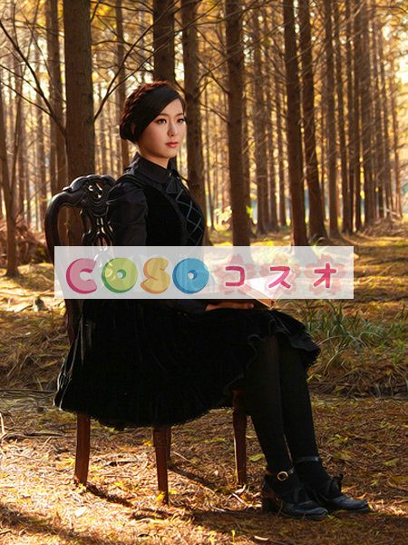 ロリータジャンパースカート　ブラック　結び　ゴシック　ベルベット　 ―Lolita0396