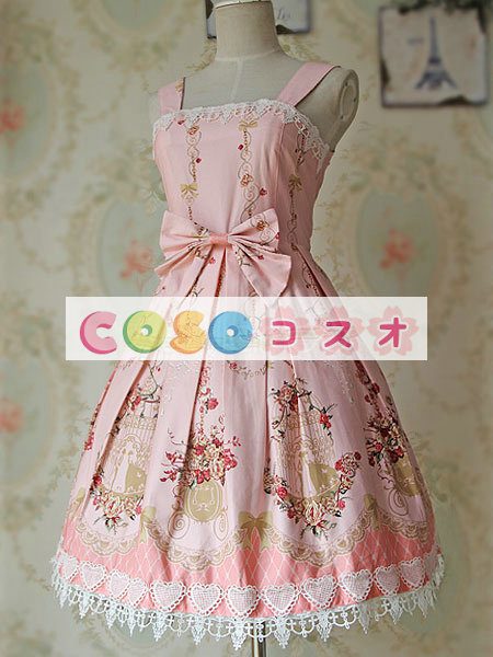 ロリィタジャンパースカート　カジュアル　可愛い　コットン　プリント付き　スクエアネック　 ―Lolita0407