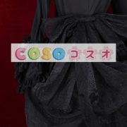 ロリータワンピース，ブラック　スクエアネック　ラッフル　飾りボタン　ロングスリーブ　スィート　 ―Lolita0422 3