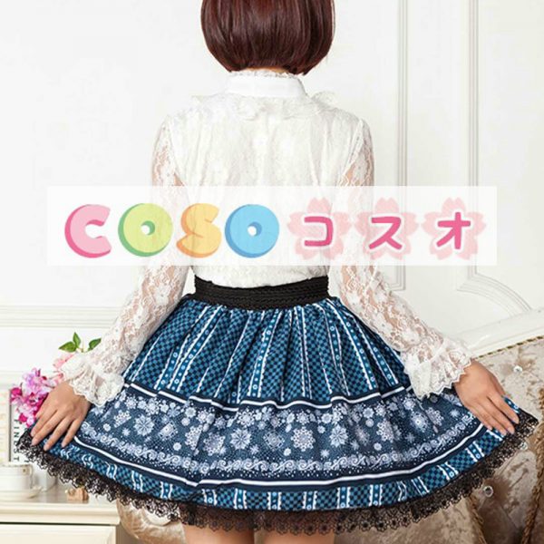 ロリータ服　スカート　スウィート　ポリエステル　プリント　ブルー　カジュアル　 ―Lolita0439