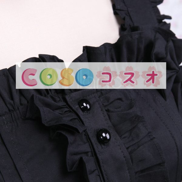 ロリータジャンパースカート，ブラック　飾りボタン　ラッフル　クラシック＆トラディション　コットン　 ―Lolita0533
