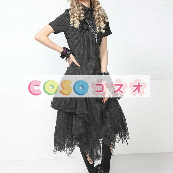 ロリータスカート，ブラック　ティアド　パンク　綿混紡　アシンメトリー ―Lolita0536