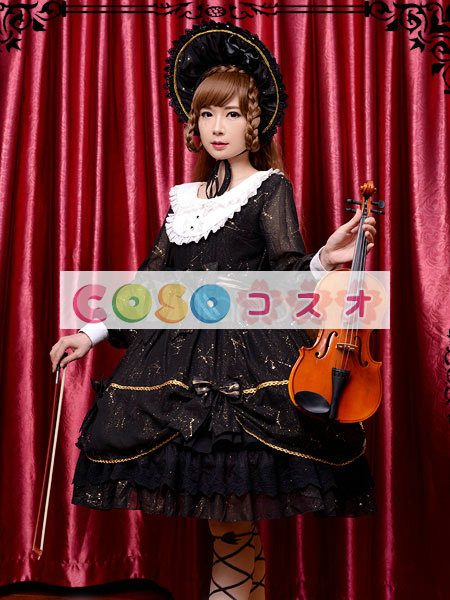 女性のための黒弓シフォン カントリーロリータ ドレス ―Lolita0601