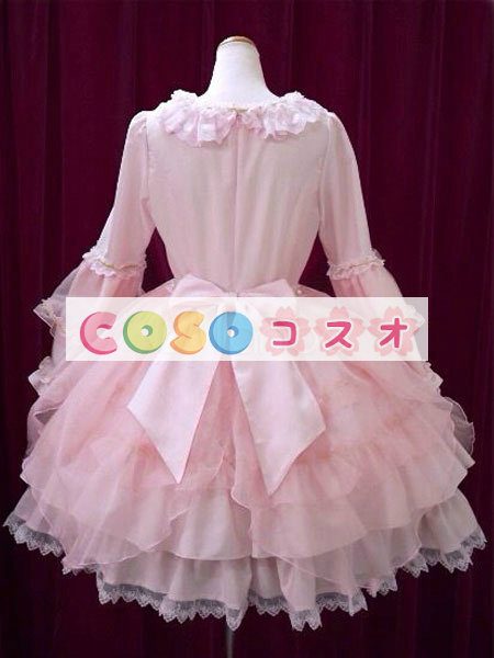 ロリータ服　ワンピース　ピンク　チュニック　プリント柄　コットン　可愛い　半袖　パーティー　 ―Lolita0649