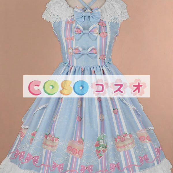 ロリィタジャンパースカート　リボン　可愛い　合成繊維　パーティー　プリント柄　 ―Lolita0743