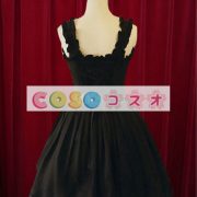 ロリィタジャンパースカート　ブラック　レトロ　コットン　シャーリング　パーティー　 ―Lolita0827 3