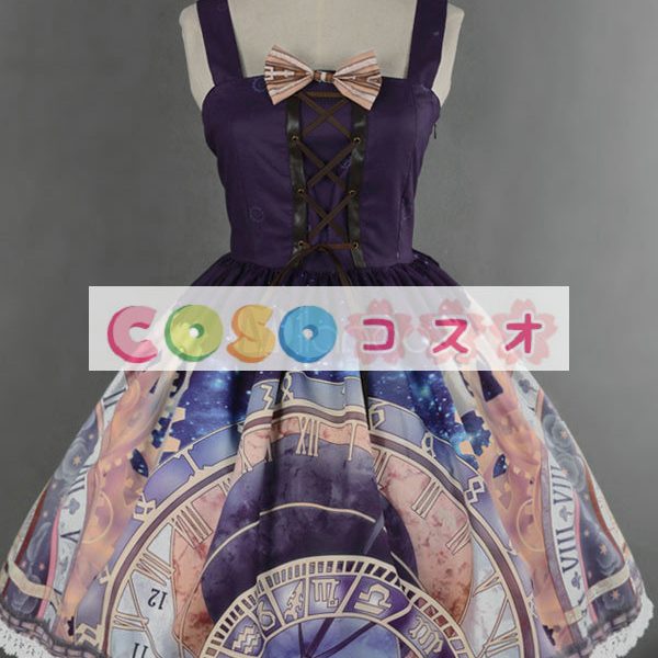 紫のロリータ ドレス ストラップ プリント シフォン ドレス ―Lolita0791
