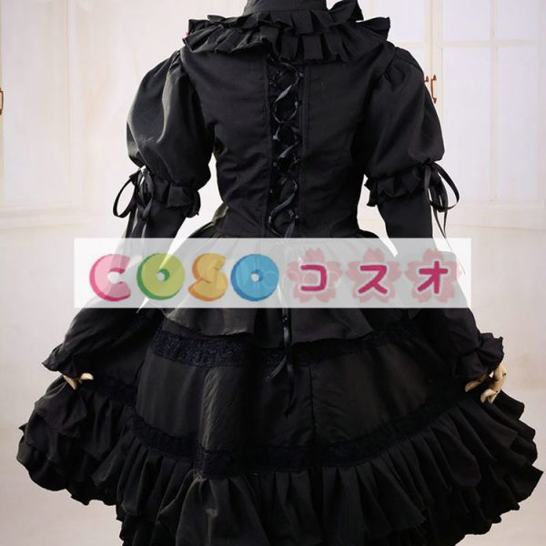 ロリィタ服　ドレス　スウィート　コットン　ブラック　カジュアル　リボン　長袖　 ―Lolita0843