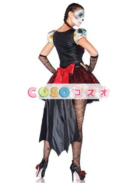 レッド　ハロウィン　スケルトン　ドレス　セクシー　バンパイア　コスチューム　女性用　合成繊維―festival-0273