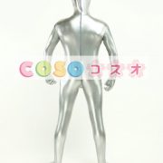 全身タイツ，PVC　シルバー　目と口が開いている　ユニセックス　大人用　コスチューム―taitsu-tights1054 4
