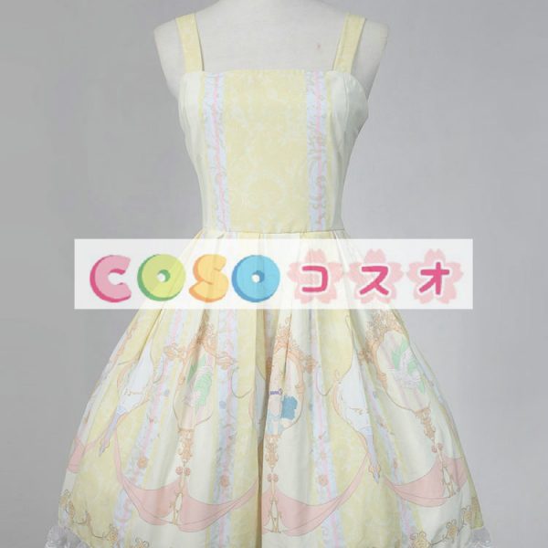 ロリィタジャンパースカート　プリント付き　可愛い　シフォン　スクエアネック　パーティー　 ―Lolita0027