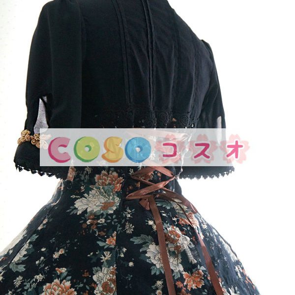 ブラック　ロリィタワンピース　半袖　チャイナドレス　牡丹　プリント ―Lolita0031