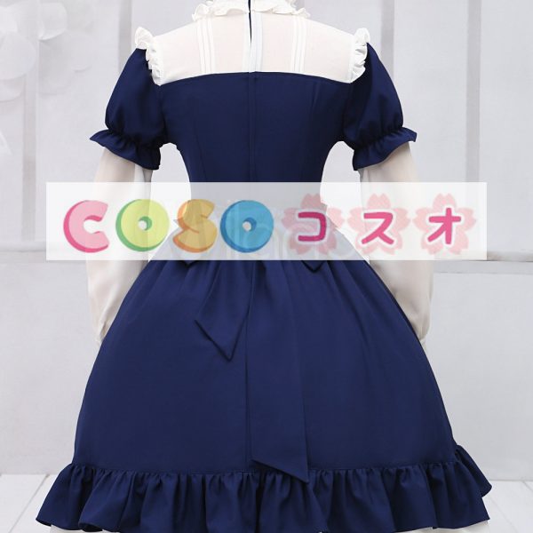 ロリータ服　ワンピース　ネイビーブルー×ホワイト　長袖　新作　高品質 ―Lolita0078