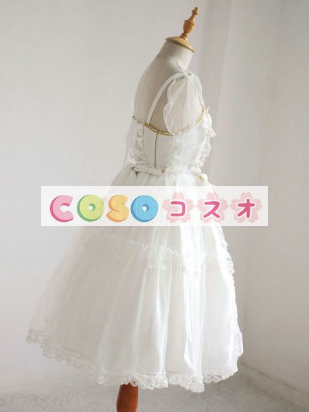 ロリータ服 ワンピース エクリュホワイト ストッキング シフォン ノースリーブ ―Lolita0285